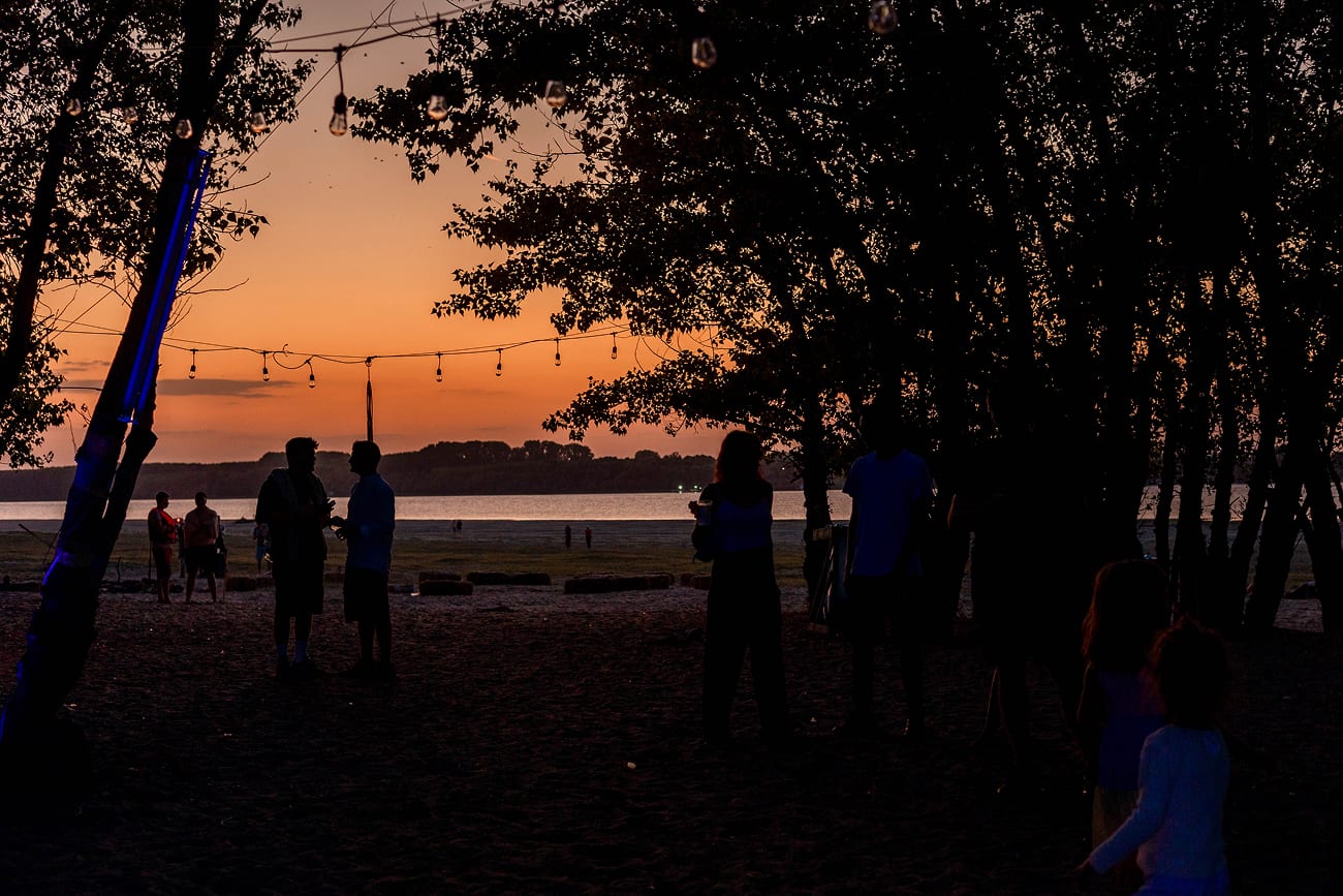 String lights at dusk